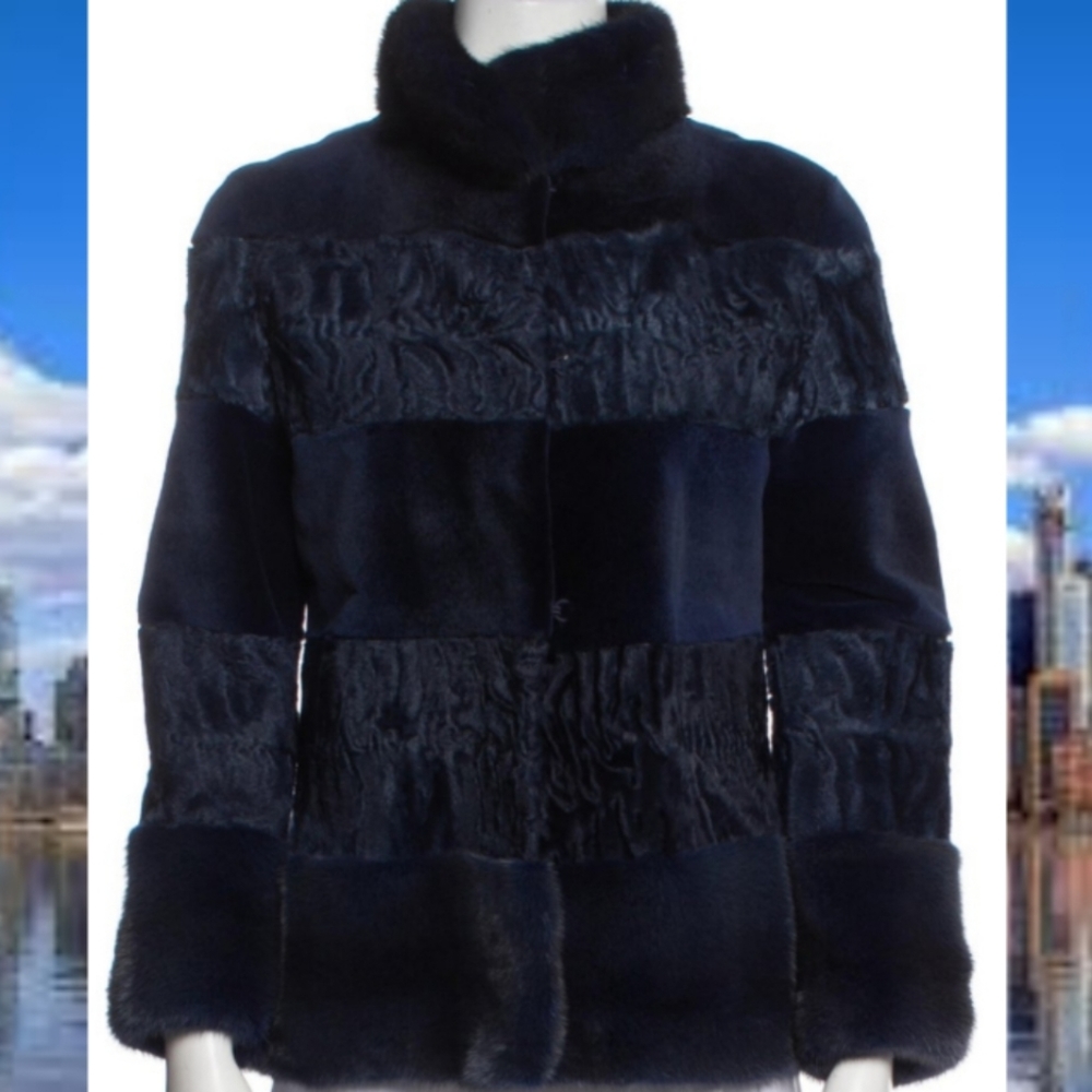 ○$25,000 NEW OSCAR DE LA RENTA FUR BLUE MINK LAMB JACKET US M L - Picture 8 of 15
